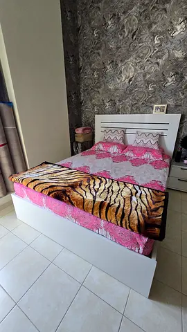 White single bed frame with headboard and mattress (used)