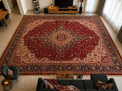 Extra-Large Persian-Style Area Rug – Red  Blue Pattern