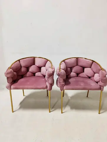 Set of pink velvet dining accent chairs
