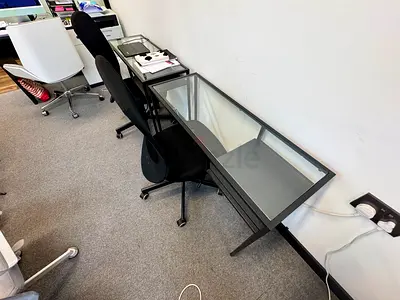 Minimal Black Metal Desk with Shelf (Good Condition) + Chair
