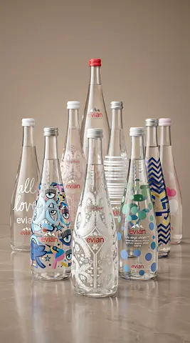 Set of Decorative Evian Glass Water Bottles Limited Edition (Collectible)