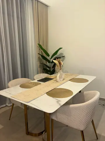 Marble Top Dining Table with 4 Upholstered Chairs - Modern Set