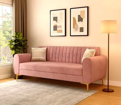 Pink Velvet 3-Seater Sofa with Gold Legs - Good Condition