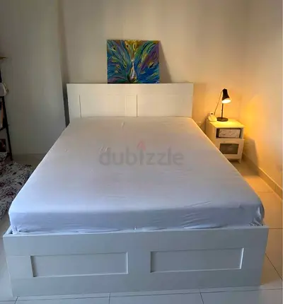 IKEA White BRIMNES Queen Storage Bed with IKEA Mattress 160 x 200 cm