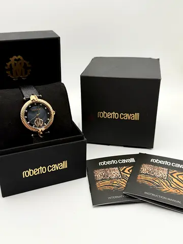Roberto Cavalli Womens Black Mesh Strap Watch with Box and Booklets