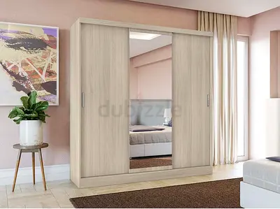 Lorena 3 Door Sliding Wardrobe With mirror- Almond Walnut. Dimensions: [L180] x [W53] x [H190] cm