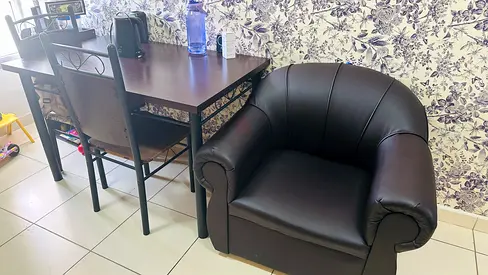 Dark Brown Faux Leather Armchair - Good Condition