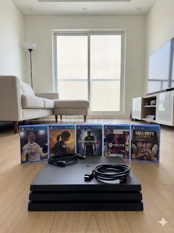 Sony PS4 Pro 1TB with 5 Games (FIFA 18, The Last of Us, Uncharted 4, FIFA 21, COD WWII) and Cables