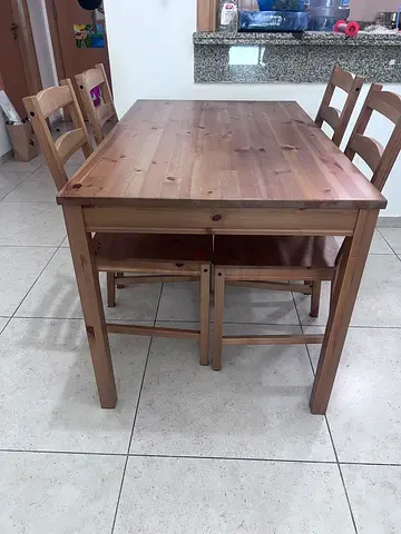 Solid Wood Dining Table with 4 Chairs - Natural Finish