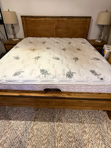 Wooden Bed - Side Table - Mattress