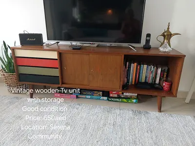 Vintage mid-century wooden TV unit with storage