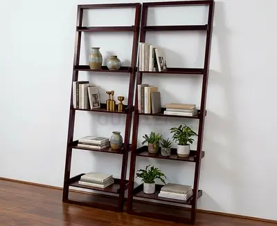 Pair of Leaning Ladder Bookshelves - Dark Wood crate barrel