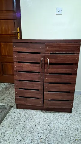 Compact Wooden Shoe Cabinet / Storage Cupboard - Dark Brown