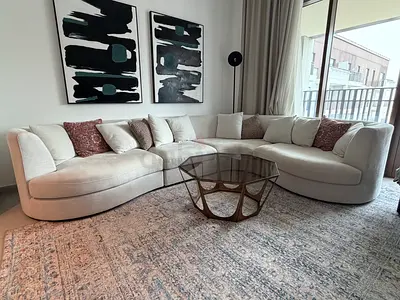 Curved Modular Cream Fabric Sofa — 5-Seater Sectional