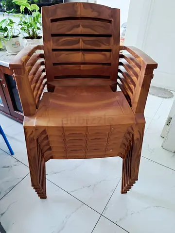 Set of 6 Sturdy Brown Plastic Armchairs with Armrests