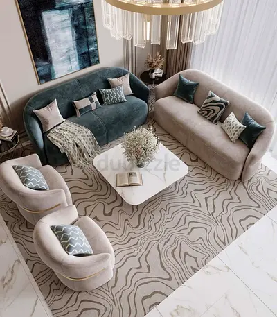 Luxe Contemporary Gray  Blue Living Room Set