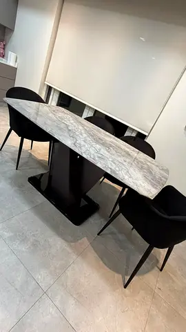 Marble-top Dining Table with Black Base (Seating for 6)