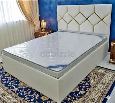 Upholstered Double Bed with Headboard and Storage Base - White