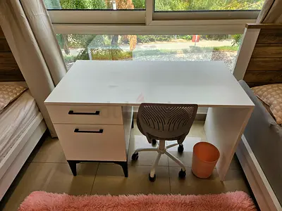 White Study Desk with Drawer Unit and Chair — Good Condition