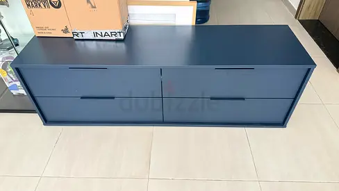 Low modern 4-drawer TV cabinet / dresser in navy blue