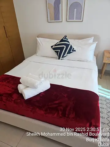 Modern upholstered double bed with mattress - good condition