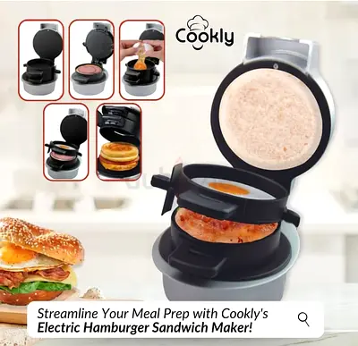 Cookly Electric Hamburger Sandwich Maker - Compact Breakfast Sandwich Press