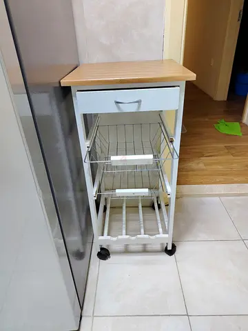 Compact kitchen trolley with drawer and wire baskets