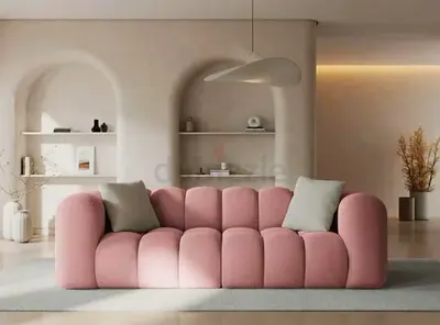 Modern Pink Curved 3-Seater Sofa - Plush Upholstery
