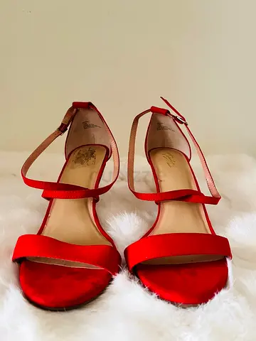 Red suede ankle-strap womens heels - size 41