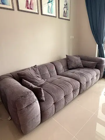 Large Grey Fabric 4-Seater Sofa with Cushions