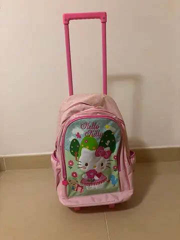 Pink Kids Trolley Backpack with Cute Bunny Print - Good Condition