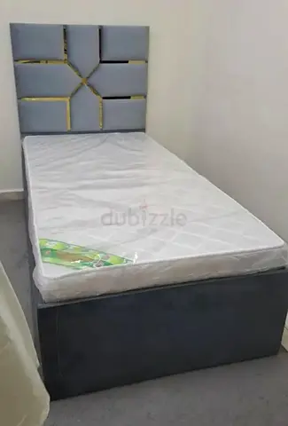 Brand New Single Upholstered Bed with Base and New Mattress