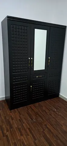 Brand New Dark Wooden 3-Door Wardrobe with Mirror and Drawers