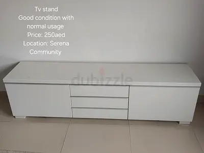 White TV Stand with Drawers - Good Condition