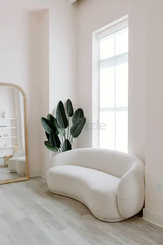 Curved Bouclé 2-Seater Sofa - Cream, Modern Minimalist