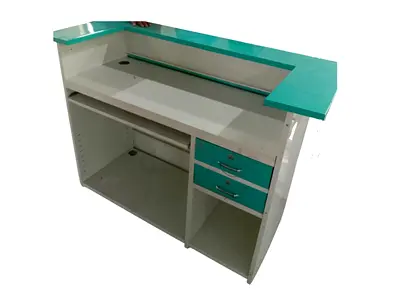 Reception Counter / Desk with Storage and Drawers - White  Teal