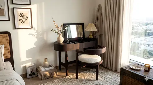 Klekktic Chair and Vanity Table with Foldable Mirror made from Beech Wood