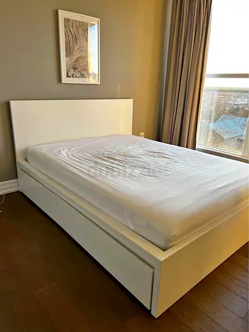 Ikea Queen White Malm bed frame with Ikea mattress