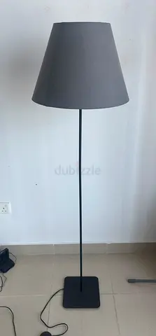 Slim Black Floor Lamp with Grey Fabric Shade - perfect condition - 155cm