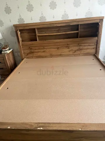 Super King Size Wooden Queen Bed Frame with Matt and Headboard Storage - Good Condition