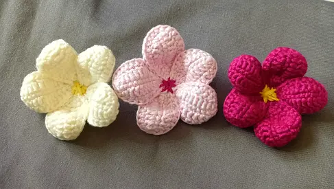Beautiful Handmade Crochet Plumeria Hair Clips - Set of 3