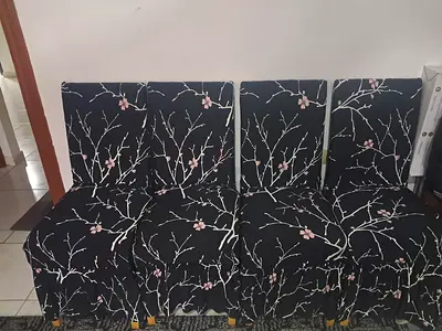 Set of 4 Stylish Dining Chairs – Leather Seat + FREE Floral Covers | Excellent Condition ✨