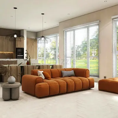 Modern Orange Modular Sofa - 3-Seater