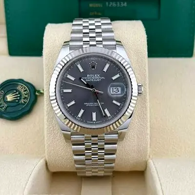 Rolex Datejust 41mm LIKE NEW 2024 Slate Grey Rhodium Index Dial Stainless Steel Fluted Bezel Jubilee