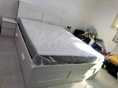 IKEA White BRIMNES King Storage Bed with IKEA Mattress 180 x 200 cm