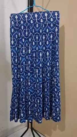 Blue Printed Maxi Skirt - Comfortable Casual Wear (large)