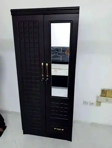 Dark Brown 2-Door Wardrobe with Mirror and Drawer - Good Condition