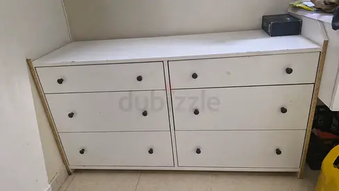 White 6-Drawer Wooden Dresser - Good Functional Condition