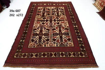 2*2.7m big sale Afghan kilim balochi Handwoven Traditional Red  Beige Wool Rug - 202 x 272 cm