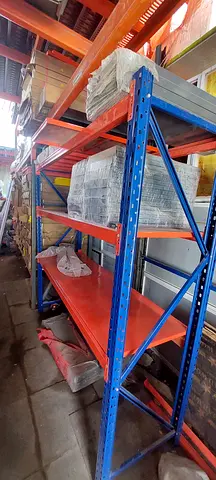 New, used Heavy-Duty Warehouse Pallet Racking Shelving - Blue  Orange, Good Condition.